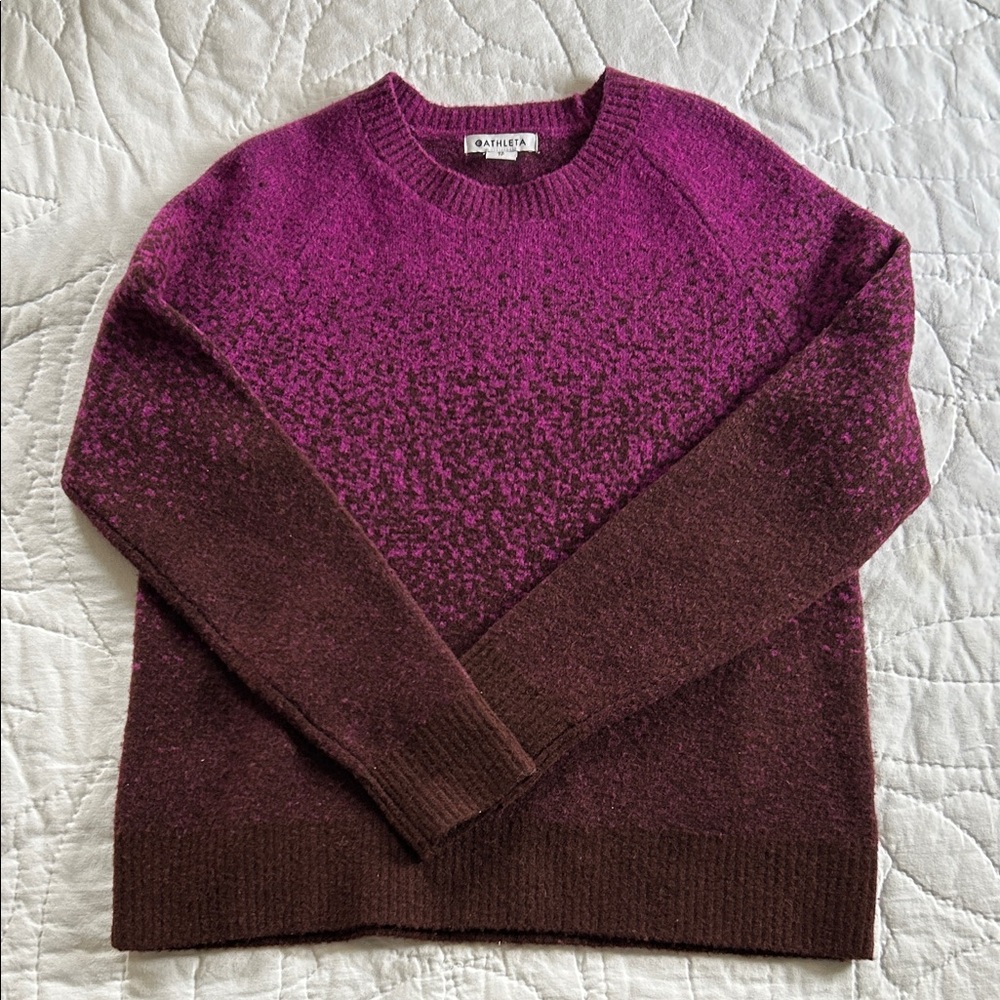 Athleta Jacquard Merino Wool Blend Crewneck Sweater Ombré Purple-Brown Size XS